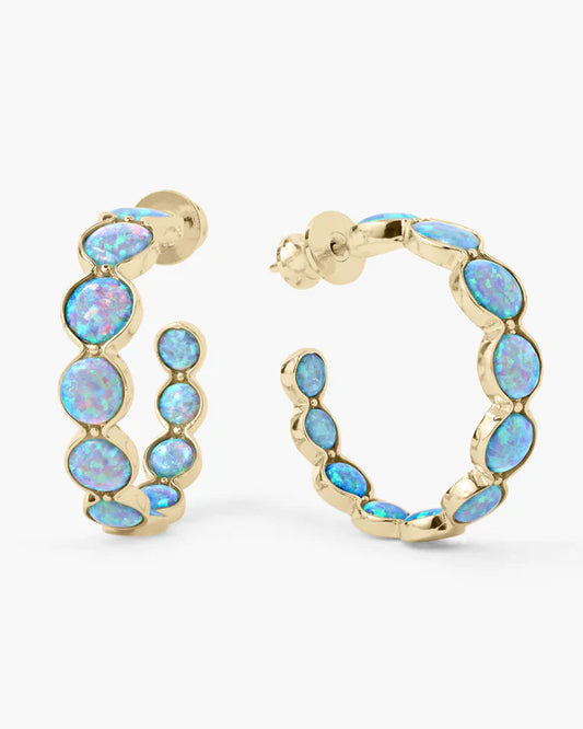 She's an Icon Blue Opal Hoops 1" Gold Blue Opal