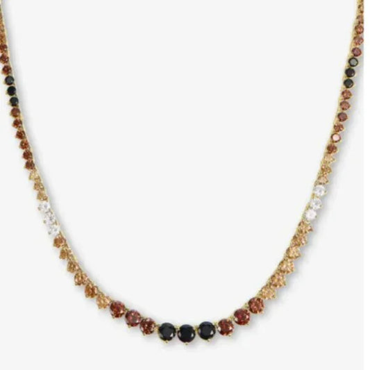 Not Your Basic Graduated Tennis Necklace, Gold| Brown Black Ombre