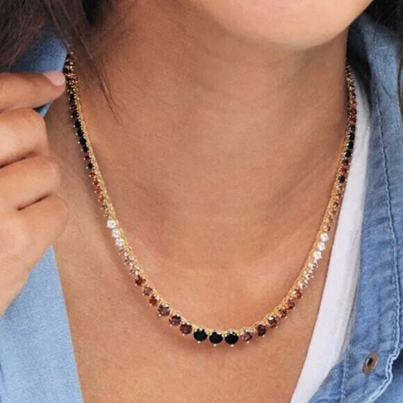 Not Your Basic Graduated Tennis Necklace, Gold| Brown Black Ombre