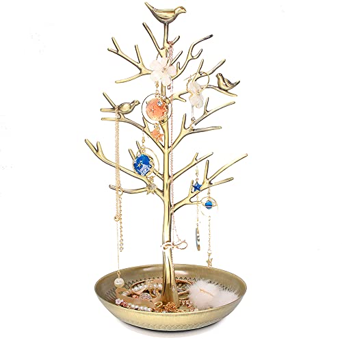 Golden Bronze Birds Tree Jewelry Stand