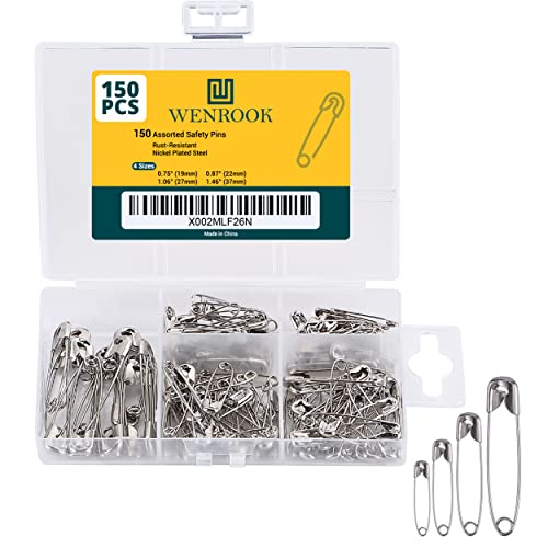 Steel Safety Pins Assorted, 4-Size Pack of 150