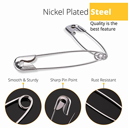 Steel Safety Pins Assorted, 4-Size Pack of 150