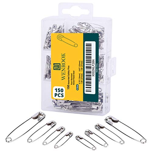 Steel Safety Pins Assorted, 4-Size Pack of 150
