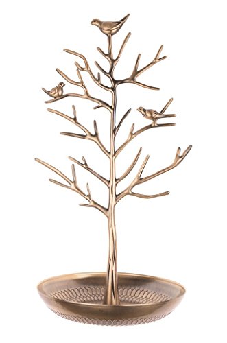 Golden Bronze Birds Tree Jewelry Stand