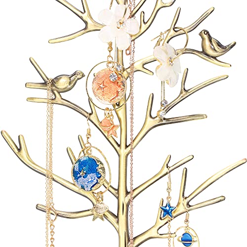 Golden Bronze Birds Tree Jewelry Stand