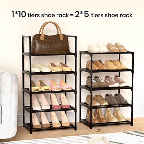 Black 10 Tiers Shoe Rack, holds 20-24 Pairs of Shoes / Boots