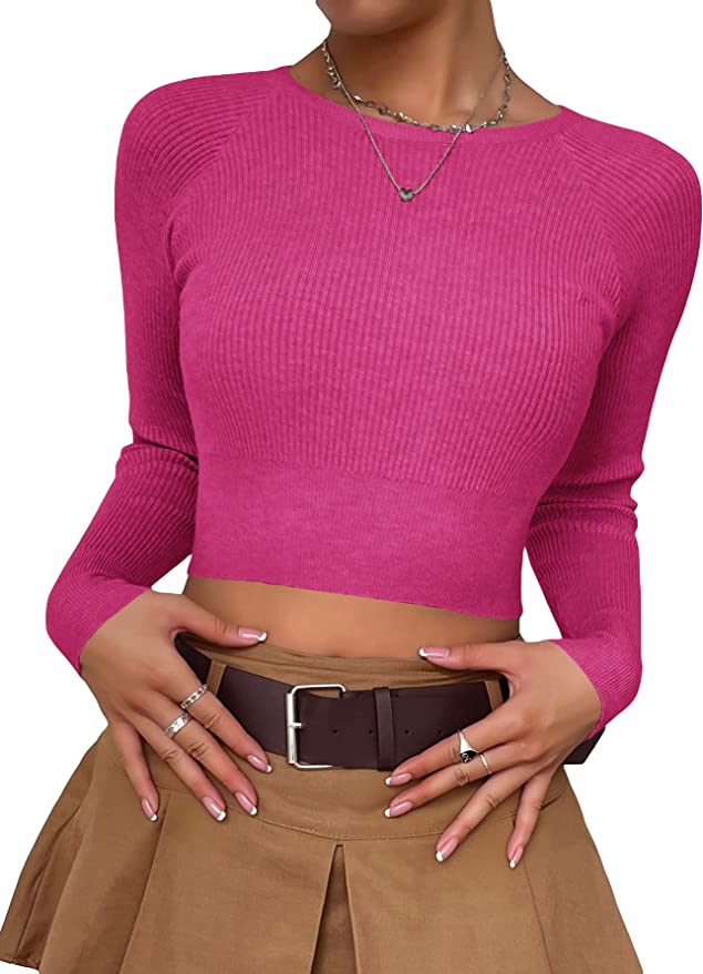 Hot Pink Cropped Ribbed Sweater