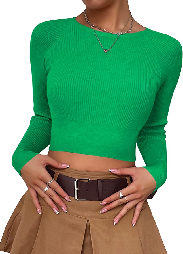 Kelly Green Cropped Ribbed Sweater